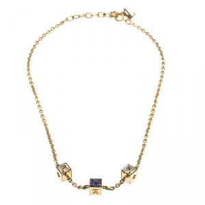 Pre Owned Louis Vuitton Crystals Gamble Gold Tone Necklace