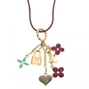 Pre Owned Louis Vuitton Burgundy Sweet Monogram Charm Necklace