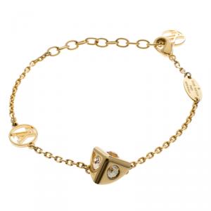Pre Owned Louis Vuitton Gold-tone Lv Trunkies Strass Bracelet