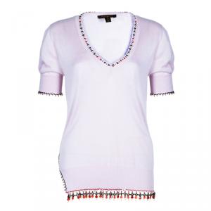 Louis Vuitton Embellished Pink Short Sleeve Sweater S