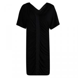 Louis Vuitton Black Knit Ruched Short Sleeve Dress L