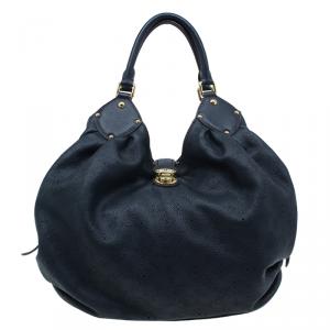 Pre Owned Louis Vuitton Black Perforated Leather Large Mahina Hobo