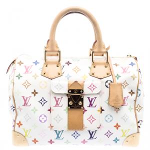 Pre Owned Louis Vuitton White Multicolor Monogram Canvas Speedy 30