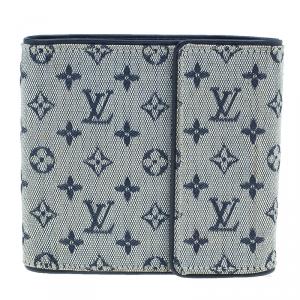 مملوكة مسبقًا Louis Vuitton Blue Mini Lin Canvas Compact Wallet 