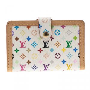 Pre Owned Louis Vuitton White Multicolor Monogram Canvas French Wallet