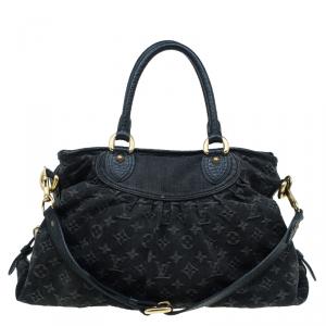 Pre Owned Louis Vuitton Black Monogram Denim Neo Cabby MM Bag