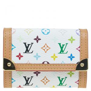 Louis Vuitton Beige Leather and White Monogram Multicolor Canvas Card Holder