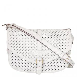 Pre Owned Louis Vuitton White Perforated Leather Saumur Bag