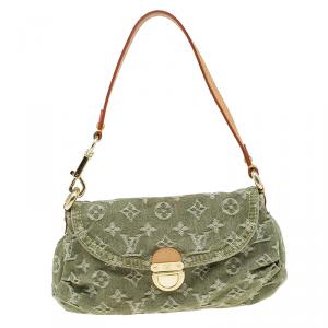 Pre Owned Louis Vuitton Green Monogram Denim Mini Pleaty Bag