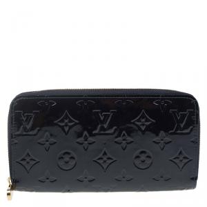 Pre Owned Louis Vuitton Navy Blue Monogram Vernis Zip Around Wallet