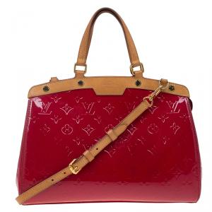 Pre Owned Louis Vuitton Rouge Grenadine Monogram Vernis Brea MM Bag