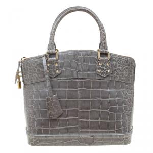 Pre Owned Louis Vuitton Grey Crocodile Limited Edition Lockit PM Bag