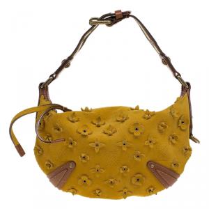 Pre Owned Louis Vuitton Yellow Suede Limited Edition Onatah Fleurs PM Bag