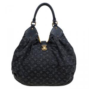 Pre Owned Louis Vuitton Black Monogram Denim Large Mahina Hobo