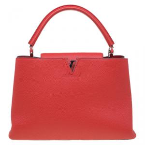 Pre Owned Louis Vuitton Red Taurillon Leather Capucines MM Bag