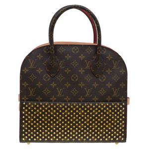 Pre Owned Louis Vuitton and Christian Louboutin Red Monogram Canvas and Calf Hair Shopping Bag
