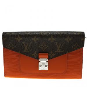 Pre Owned Louis Vuitton Orange Epi Leather Monogram Canvas Marie Rose Clutch