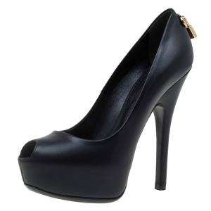 Pre Owned Louis Vuitton Black Leather Oh Really! Peep Toe Platform Pumps Size 36