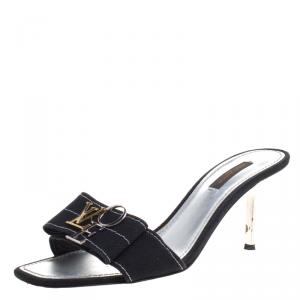 Louis Vuitton Black Canvas Love Slides Size 38