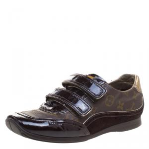 Louis Vuitton Brown Monogram Canvas and Suede Speeding Velcro Sneakers Size 39