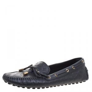 Pre Owned Louis Vuitton Black Monogram Embossed Leather Gloria Flat Loafers Size 40