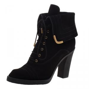 Pre Owned Louis Vuitton Black Suede Lace Up Ankle Boots Size 39