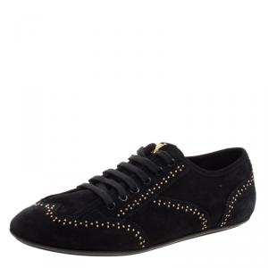 Louis Vuitton Black Studded Suede Low Top Sneakers Size 38
