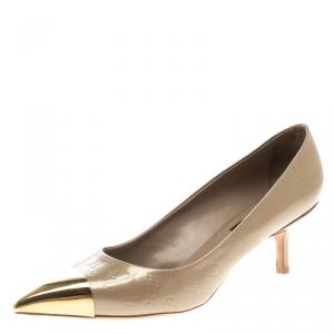 Pre Owned Louis Vuitton Beige Monogram Patent Leather Allamanda Vernis Cap Toe Pumps Size 37