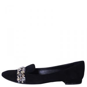 Pre Owned حذاء سليبرز لوي فيتون سموكنغ مرصع سويدي أسود مقاس 39