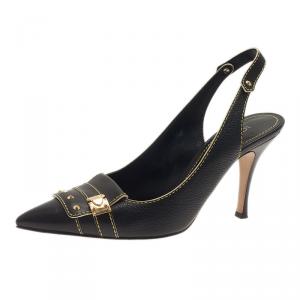 مملوكة مسبقًا صندل لوي فيتون جلد أسود مقدمة مدببة حزام كاحل خلفي مقاس 38