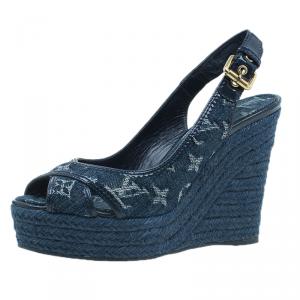 مملوكة مسبقًا صندل لوي فيتون باستيل إسبادريه دنيم مونوغرامي بحزام خلفي ونعل روكي مقاس 37