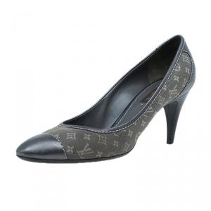 Pre Owned Louis Vuitton Grey Monogram Idylle Canvas and Leather Cap Toe Pumps Size 38