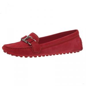 Pre Owned Louis Vuitton Red Suede Oxford Loafers Size 38