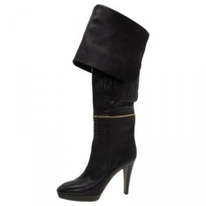 Pre Owned حذاء  بوت لوي فيتون جلد أسود بسحاب و جيب مزين طويل مقاس 40