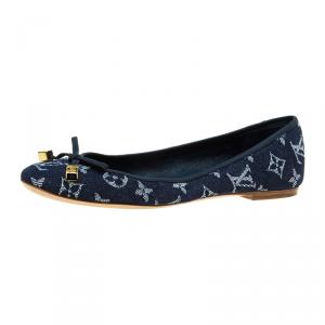 Pre Owned Louis Vuitton Denim Monogram Debbie Ballet Flats Size 38.5