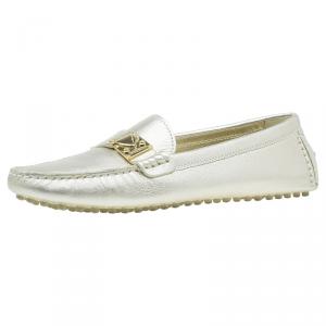 Pre Owned Louis Vuitton Metallic Gold Leather Zen Loafers Size 35