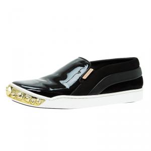 مملوكة مسبقًا Louis Vuitton Black Patent Gold Studded Tempo Slip On Sneakers Size 36.5