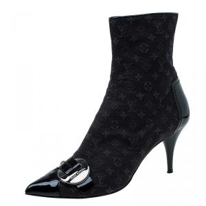 مملوكة مسبقًا Louis Vuitton Black Monogram Idylle Buckle Ankle Boots Size 37.5