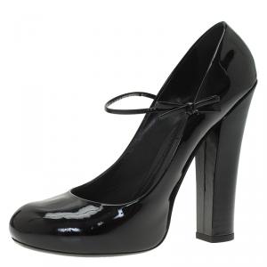 Pre Owned حذاء كعب عالي لوي فيتون فيتيش ماري جين جلد لامع أسود مقاس 40