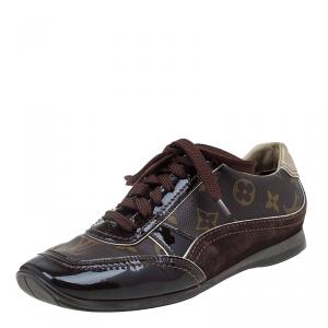 Louis Vuitton Brown Monogram Canvas and Leather Square Toe Sneakers Size 36