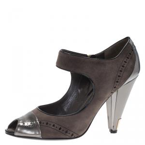 Pre Owned Louis Vuitton Brown Suede and Metallic Leather Cutout Pumps Size 37.5