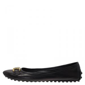 Pre Owned Louis Vuitton Black Leather Oxford Ballet Flats Size 37.5