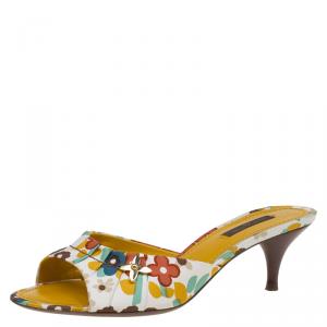 Louis Vuitton Multicolor Floral Print Satin Slides Size 37.5