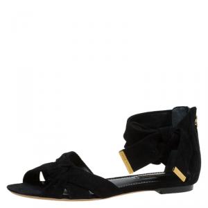 Pre Owned Louis Vuitton Black Suede Cocktail Flat Sandals Size 37