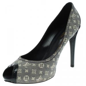 Pre Owned Louis Vuitton Grey Monogram Idylle Canvas Romance Peep Toe Pumps Size 40