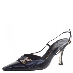 Louis Vuitton Black Snakeskin Pointed Toe Slingback Sandals Size 40.5