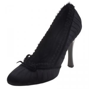 Pre Owned Louis Vuitton Black Pleated Satin Balmoral Pumps Size 39.5