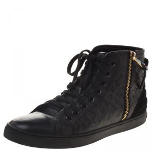 Louis Vuitton Black Monogram Embossed Leather Punchy High Top Sneakers Size 37