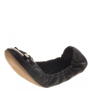 Pre Owned Louis Vuitton Black Perforated Monogram Leather Elba Ballerina Flats Size 38