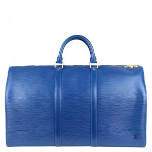 Pre Owned Louis Vuitton Toledo Blue Epi Leather Keepall 50 Bag